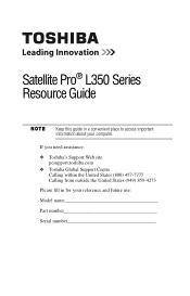 Toshiba Satellite L350-ST2701 Resource Guide