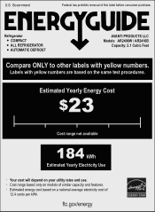 Avanti AR2416B Energy Guide Label