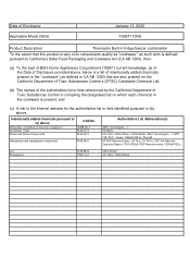 Thermador T36BT110NS California Safer Food Packaging & Cookware Act Declaration