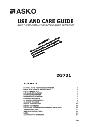 Asko D3731 User manual D3731 Use & Care Guide EN