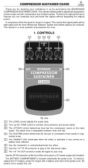 Behringer COMPRESSOR/SUSTAINER CS400 Manual