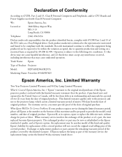 Epson PowerLite 85 Warranty Statement