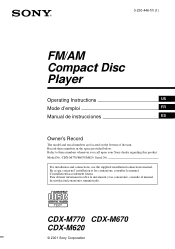 Sony CDX-M620 Primary User Manual (English, Español, Français)