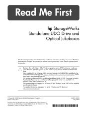 HP StorageWorks 1000ux HP StorageWorks Standalone UDO Drive and Optical Jukeboxes Read Me First Card (May 2004)