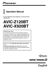Pioneer AVIC-X920BT Owner's Manual