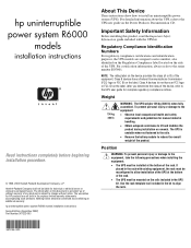 HP R1.5 UPS R6000 Models Installation Instructions