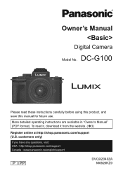 Panasonic LUMIX G100|4K DC-G100 Basic Operating Manual