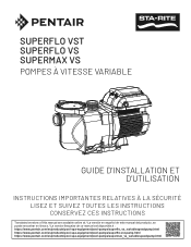 Pentair SuperFlo VS Variable Speed Pump SuperFlo VST Variable Speed Pump Manual - French