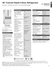 Bosch B36CL81ENW Product Specification Sheet