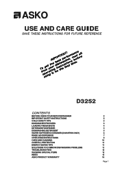 Asko D3252 User manual D3252 Use & Care Guide EN
