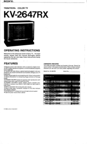 Sony KV-2647RX Primary User Manual