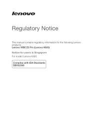 Lenovo VIBE Z2 Pro Lenovo VIBE Z2 Pro Regulatory Notice (Singapore)