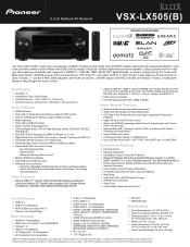 Pioneer VSX-LX505 ELITE 9.2 Channel AV Receiver VSX-LX505 Specs