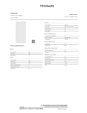 Frigidaire FFFH20F3VW Product Specifications Sheet
