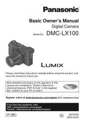 Panasonic DMC-LX100 DMC-LX100K Owner's Manual (English)