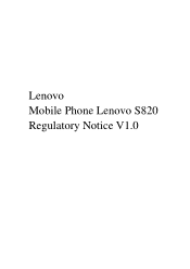 Lenovo S820 Lenovo S820 Regulatory Notice V1.0