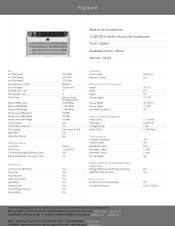 Frigidaire FHTC123WA1 Product Specifications Sheet