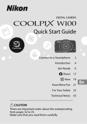 Nikon COOLPIX W100 Quick Start Guide - English for customers in the Americas