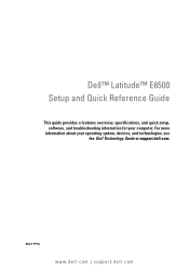 Dell Latitude E6500 Setup and Quick Reference Guide 