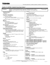 Toshiba Satellite C70-CBT2N11 Detailed Specifications for Satellite C70-CBT2N11