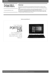 Toshiba Portege Z20t PT16AA Detailed Specs for Portege Z20t PT16AA-01601C AU/NZ; English