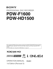 Sony PDWF1600 User Manual (PDW-HD1500 / F1600 Operation Manual for Firmware Version 1.5 (Ed. 1 Rev. 3))