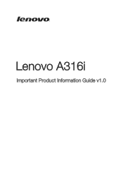 Lenovo A316i (English) Important Product Information Guide - Lenovo A316i Smartphone