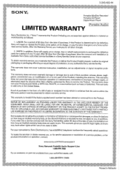 Sony NWZ-B105F Limited Warranty (US only)