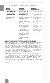 KitchenAid KSM3316XCA Warranty Information