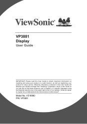 ViewSonic VP3881 - 38 Curved Ultra-Wide WQHD ColorPro IPS Monitor w/ USB C User Guide