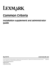 Lexmark X652DE Common Criteria Installation Supplement and Administrator Guide