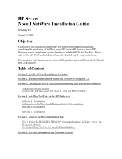 HP Server tc3100 HP Server Novell NetWare Installation Guide (including v 6.5)