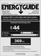 Frigidaire FFTR1425VW Energy Guide