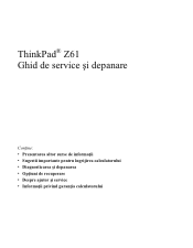 Lenovo ThinkPad Z61e (Romanian) Service and Troubleshooting Guide