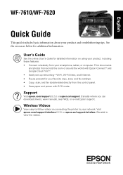 Epson WF-7620 Quick Guide and Warranty