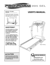 ProForm 995 Sel Treadmill Manual