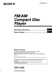 Sony CDX-L300 Operating Instructions  (primary manual)