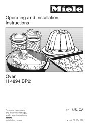 Miele H 4894 BP2 Operating and Installation manual
