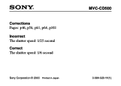 Sony MVC-CD500 Operating Instruction corrections (pgs.46,56,61,64,101)