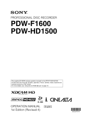 Sony PDWF1600 User Manual (PDW-HD1500 / PDW-F1600 Operation Manual for Firmware Version 1.6 or Higher (Ed. 1 Rev. 4))