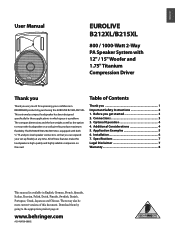 Behringer B215XL User Manual