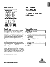 Behringer VMX300USB Manual