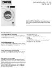 Zanussi ZWF944A2PW Specification Sheet