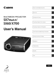 Canon REALiS SX7 Mark II Multimedia Projector SX7 MarkII/SX60/X700 User's Manual