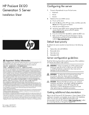 HP DL120 HP ProLiant DL120 Generation 5 Server Installation Sheet
