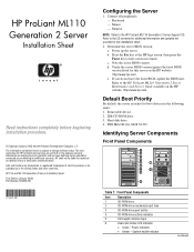 HP ProLiant ML110 ProLiant ML110 Generation 2 Server Installation Sheet