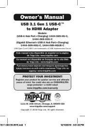 Tripp Lite U444-06N-HGU-C Owners Manual for USB 3.1 Gen 1 USB-Ctm to HDMI Adapter English
