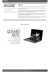 Toshiba Qosmio X870 PSPLXA Detailed Specs for Qosmio X870 PSPLXA-00T00E AU/NZ; English
