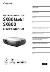 Canon REALiS LCOS SX80 Mark II Multimedia Projector SX80 MarkII/SX800 Users Manual