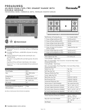 Thermador PRD606WEG Product Spec Sheet